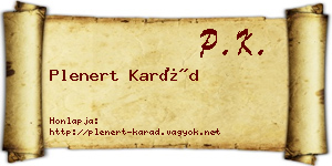 Plenert Karád névjegykártya